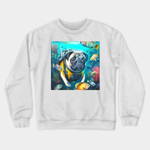 Cute Pug Dog Scuba Diver Crewneck Sweatshirt by candiscamera